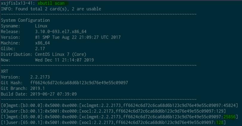 Fig 3: xbutil scan to access xclmgmt and xocl addresses Fig 3: xbutil scan to access xclmgmt and xocl addresses