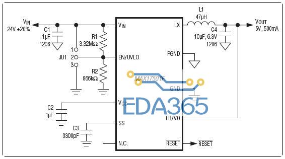 60V、500mA、超小尺寸、高效率、同步降压DC-DC转换器