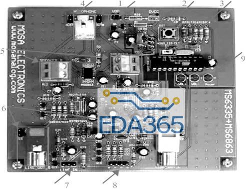 图6、由MS6335音频DAC和MS6863功率放大器组成的身历声切换演示板 