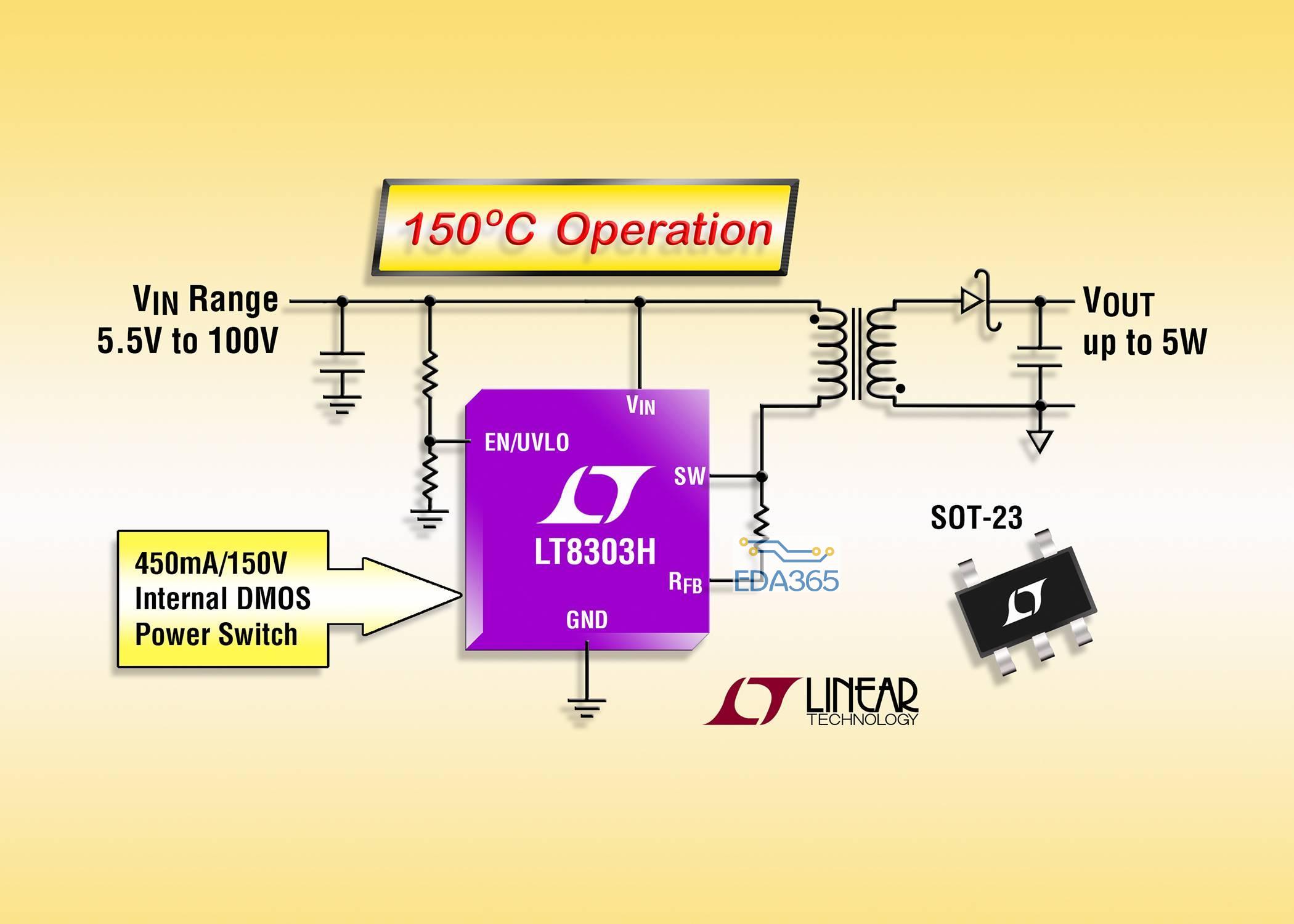 100V无光耦合反激式稳压器在SOT-23封装中提供5W功率