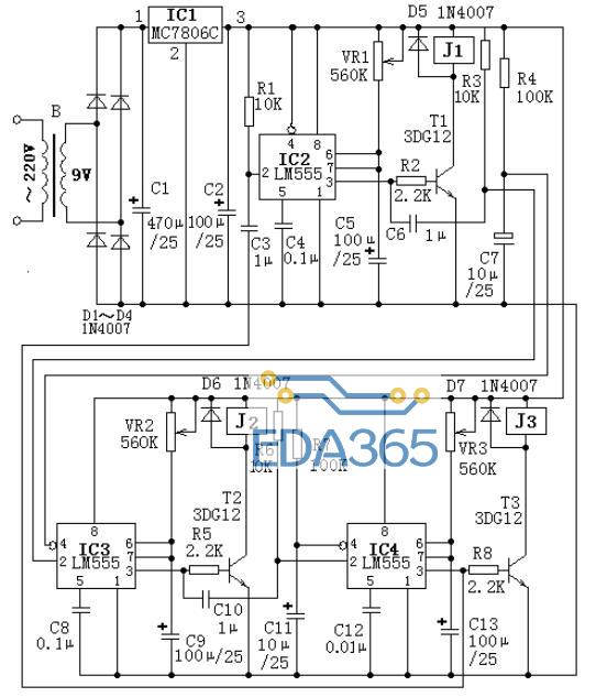 LM555多级定时控制，三级定时控制器电路设计