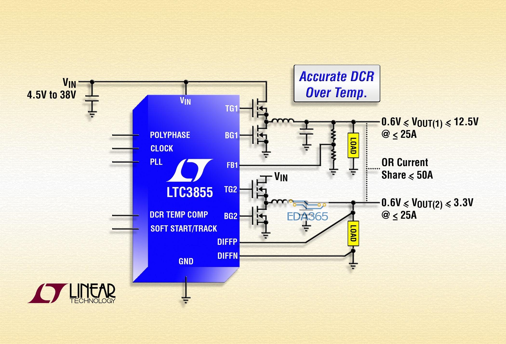 同步降压型DC/DC控制器LTC3855的性能特点及应用范围